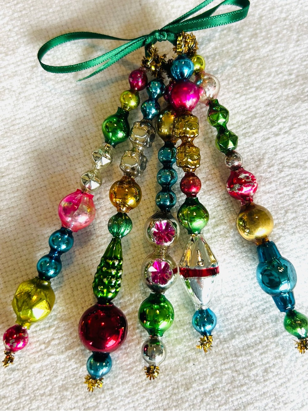 Mini Vintage Repurposed  holiday Christmas ornaments, mercury Glass bead icicle